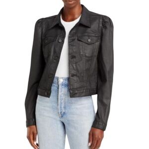 7 FOR ALL MANKIND Puff Sleeve Denim Jacket Black Coated Jacket A22
